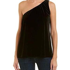 NWT French Connection Black Aurore Velvet One Shoulder Sleeveless Top Size Small